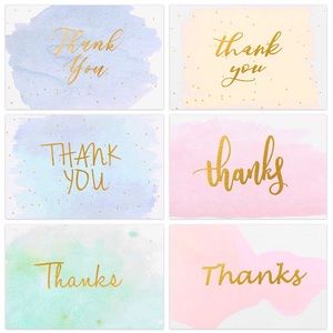 48 Thank You Cards Watercolor Gold Foil w Envelope
